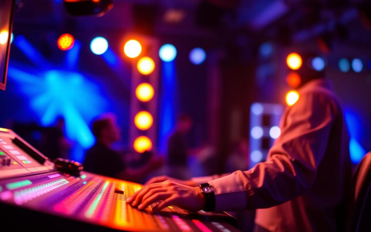 Producción técnica de evento con consola de iluminación